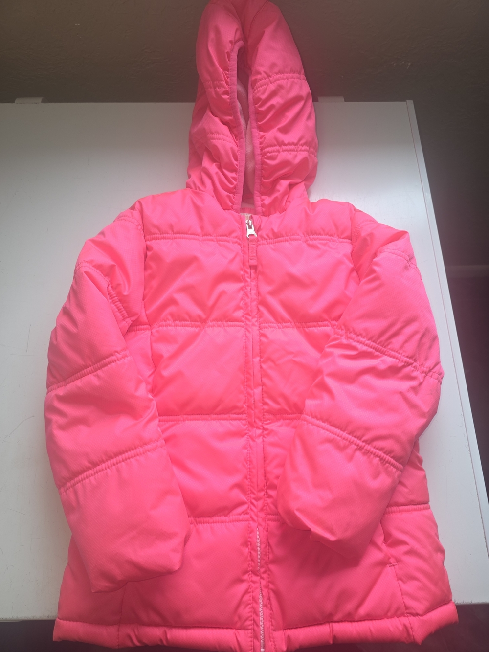 Kids Hooded Puffer Jacket - Bright Pink Size 5